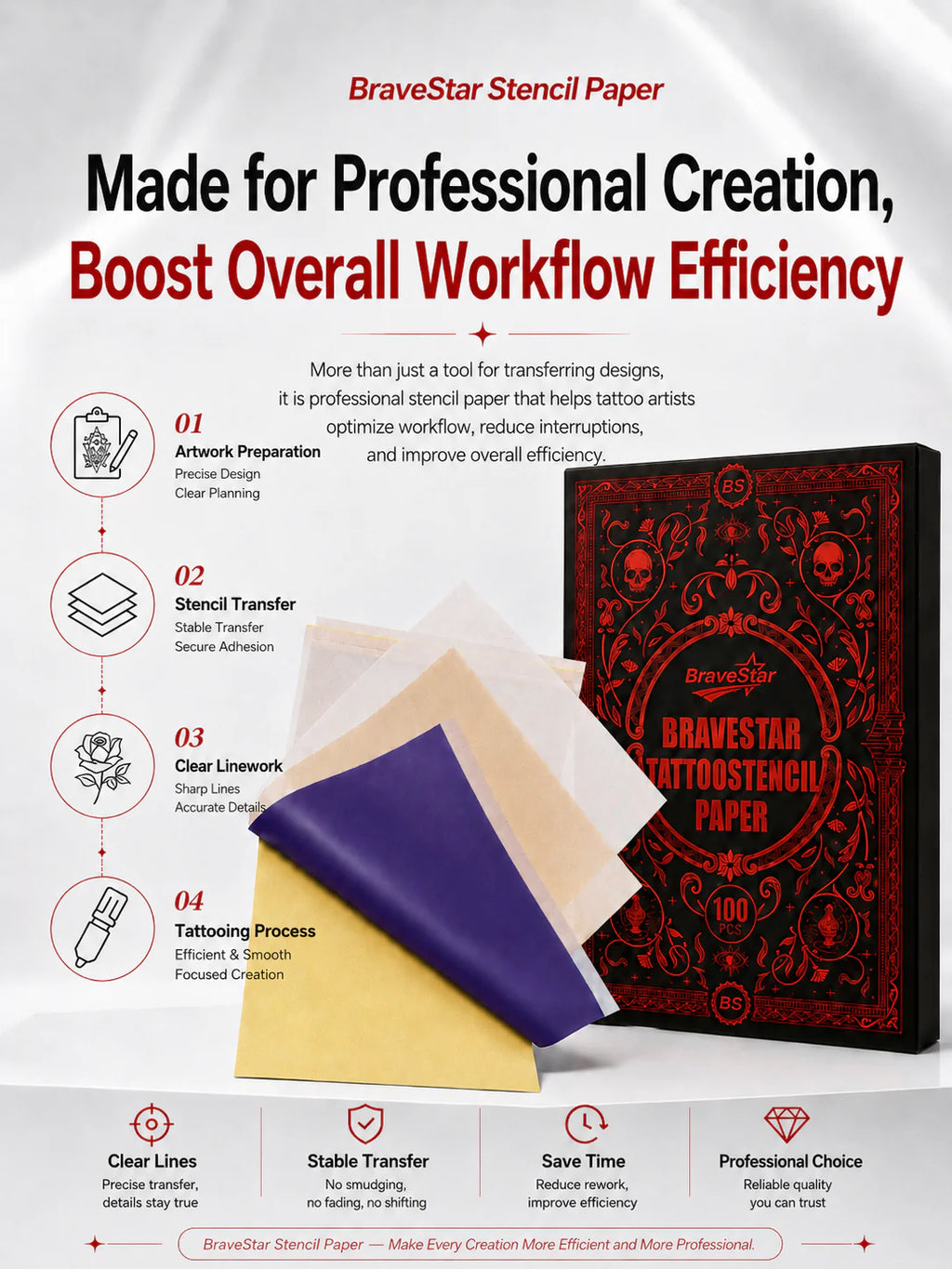 BraveStar Tattoo Stencil Paper 100 sheets
