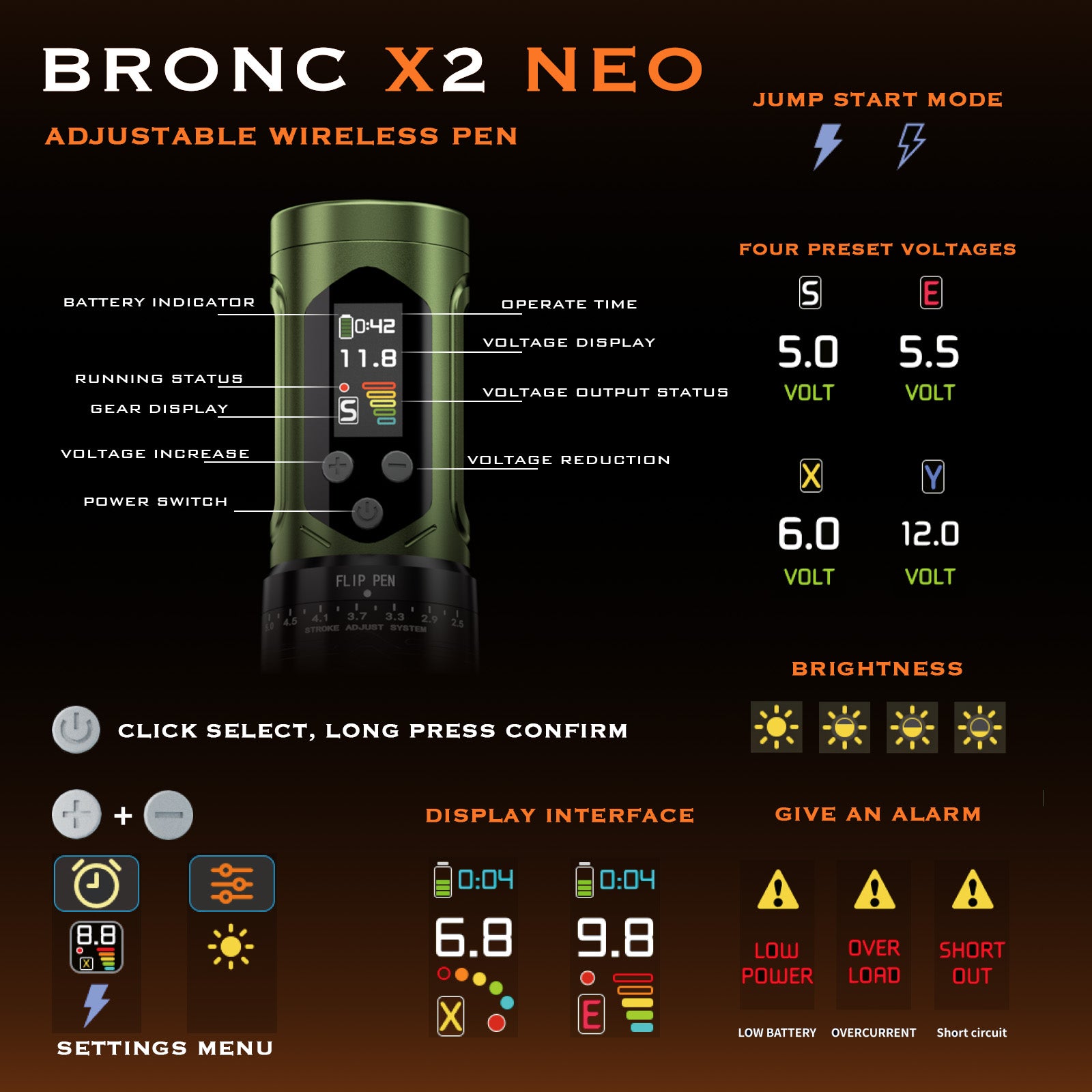 BRONC X2 NEO – UPGRADED 7.1 MNM ADJUSTABLE WIRELESS TATTOO PEN
