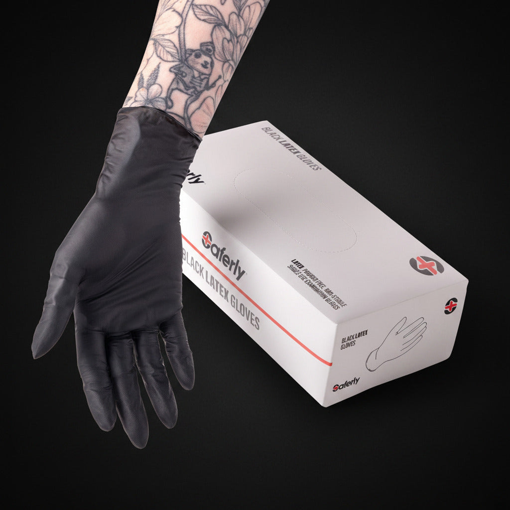 Box of 100 Saferly Black Latex Gloves - Case of 10