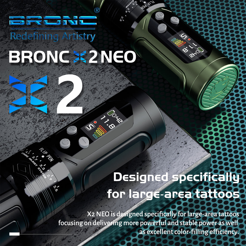 BRONC X2 NEO – UPGRADED 7.1 MNM ADJUSTABLE WIRELESS TATTOO PEN