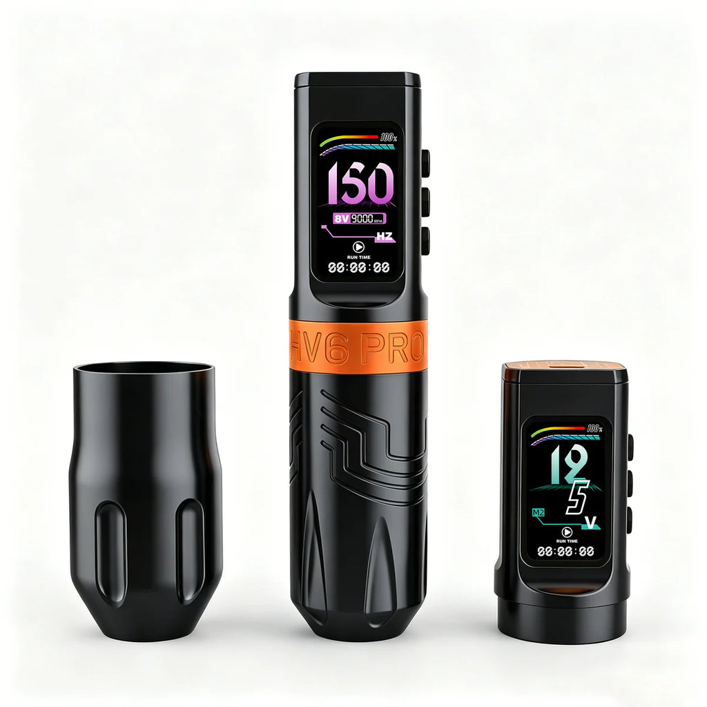 INKSOUL® TATTOO MACHINE WIRESLES PEN 4.2MM STROKES TWO GRIPS TWO BATTERIES TWO MODES 2 IN 1 | HV6 PRO