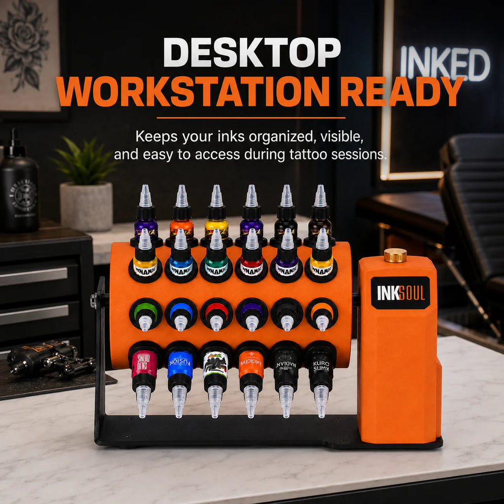 INKSOUL ROTATING TATTOO INK RACK｜CONTINUOUS INK MIXING ORGANIZER FOR TATTOO ARTISTS｜48-BOTTLE ROTATING INK ORGANIZER