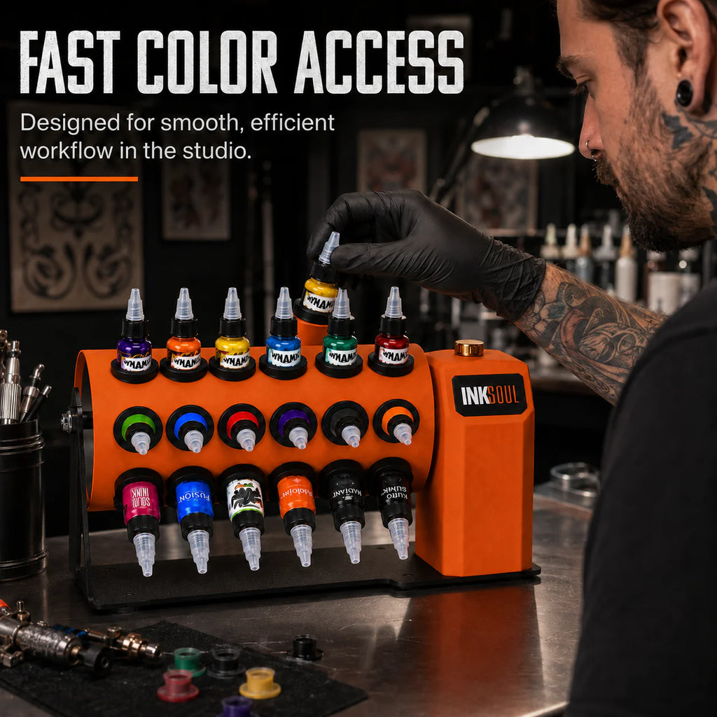 INKSOUL ROTATING TATTOO INK RACK｜CONTINUOUS INK MIXING ORGANIZER FOR TATTOO ARTISTS｜48-BOTTLE ROTATING INK ORGANIZER
