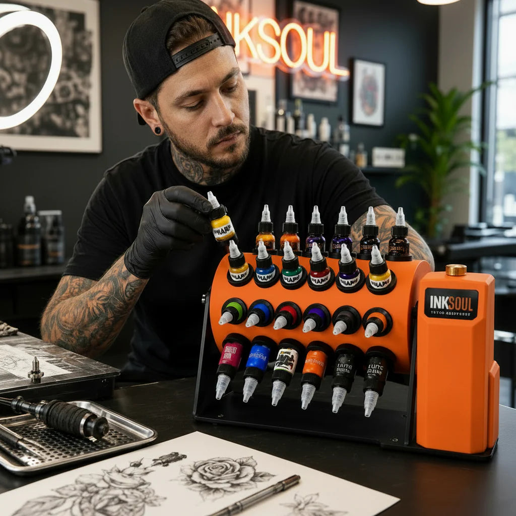 INKSOUL ROTATING TATTOO INK RACK｜CONTINUOUS INK MIXING ORGANIZER FOR TATTOO ARTISTS｜48-BOTTLE ROTATING INK ORGANIZER