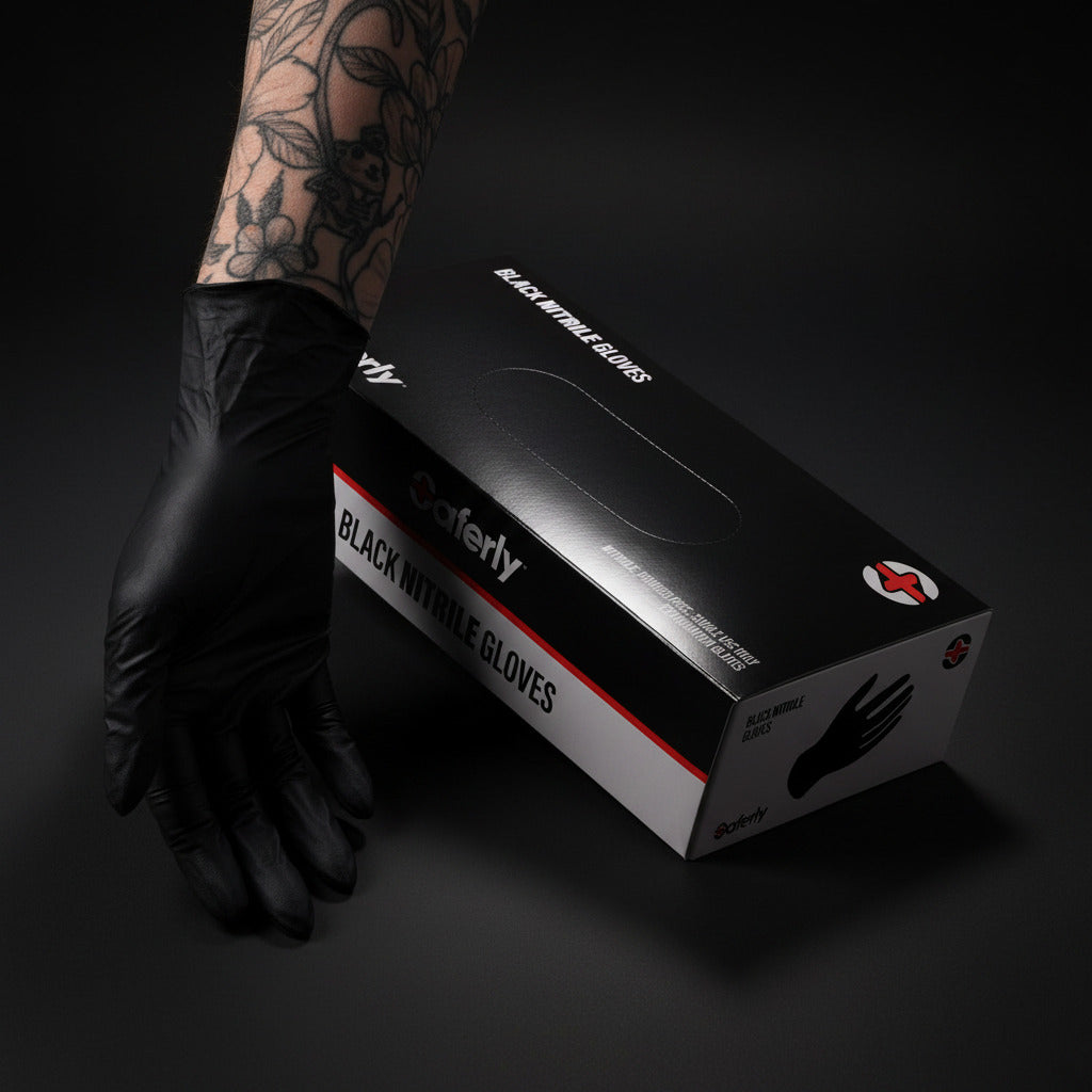 Box of 100 Saferly Black Nitrile Gloves