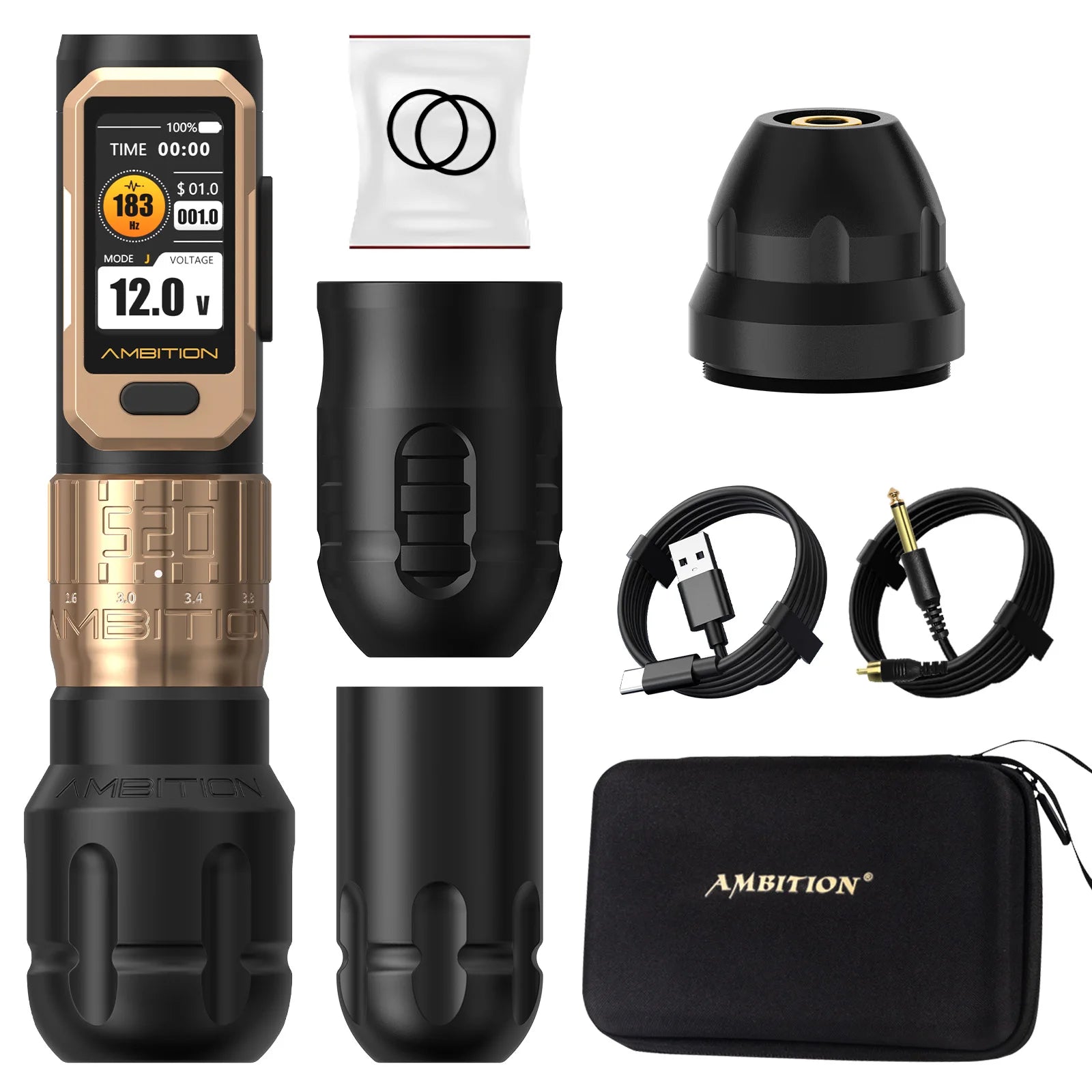 ambition soldier pro 520 wireless tattoo pen machine with 6 strokes length 2.2mm-4.2mm
