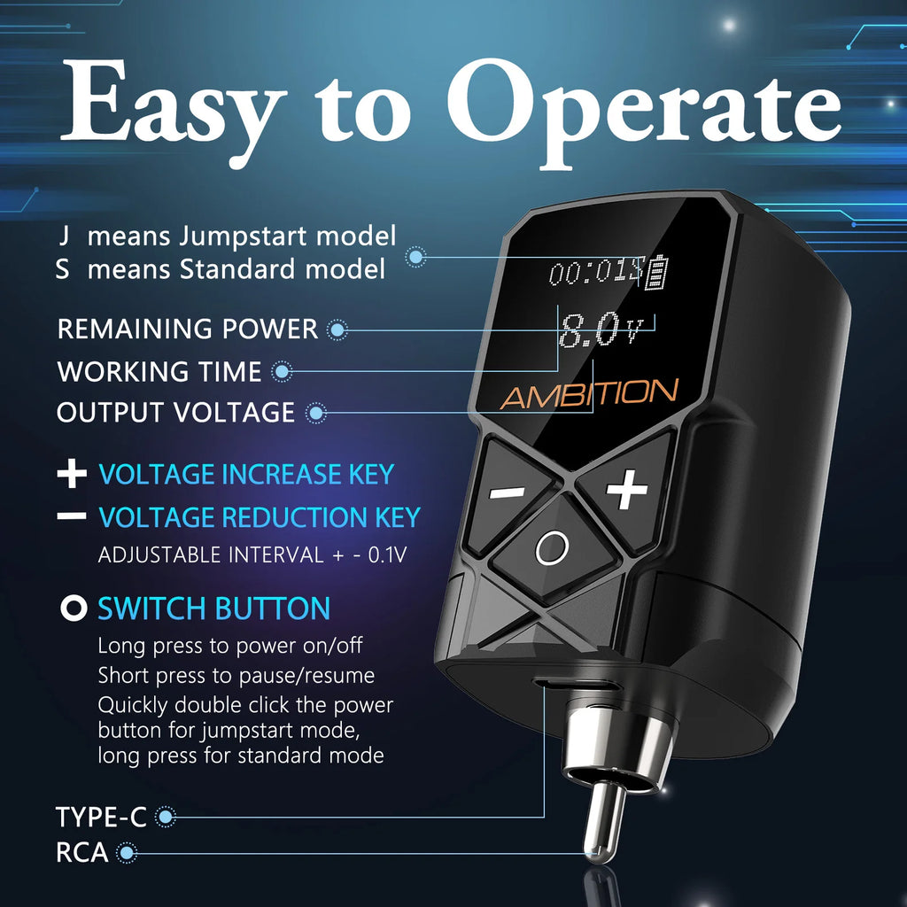 Ambition Kuark Tattoo Battery  RCA