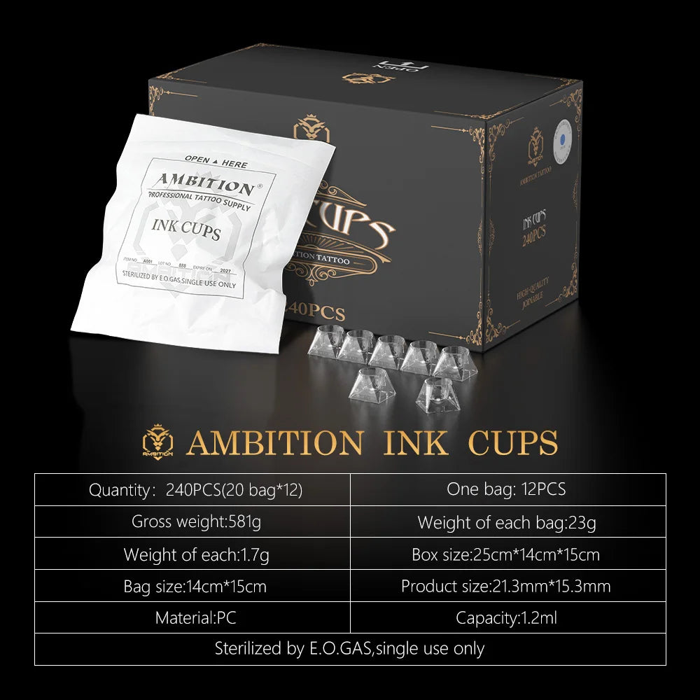 Ambition 240pcs Tattoo Ink Cups 1.2ML