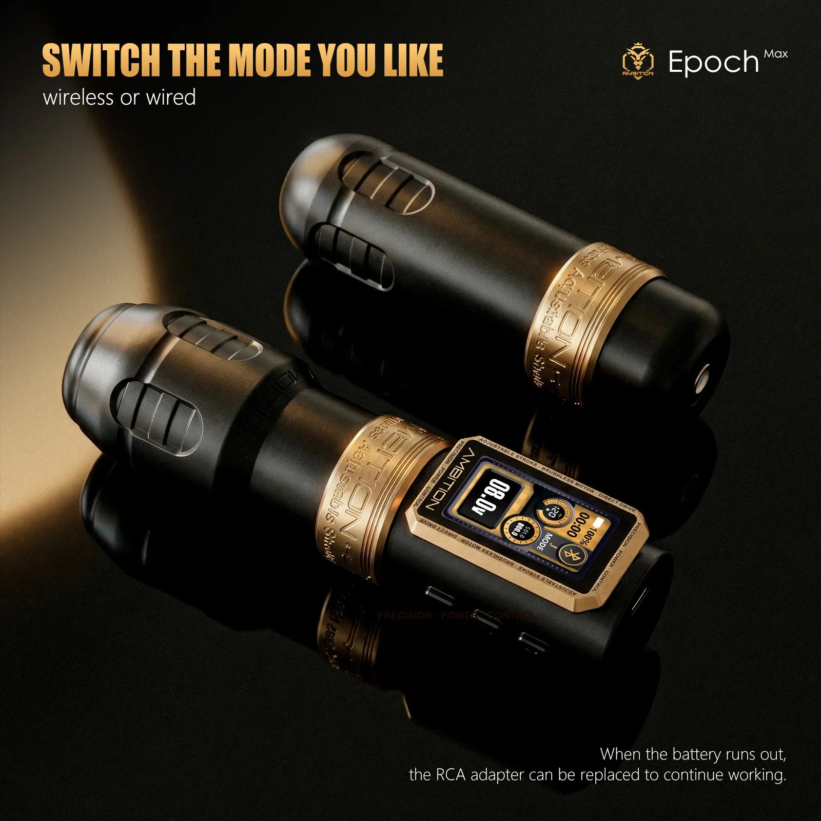 ambition epoch max wireless tattoo pen machine with 9 strokes length 1.0mm-5.0mm