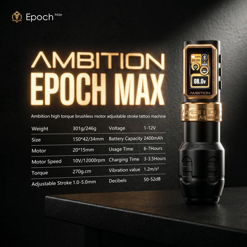 ambition epoch max wireless tattoo pen machine with 9 strokes length 1.0mm-5.0mm