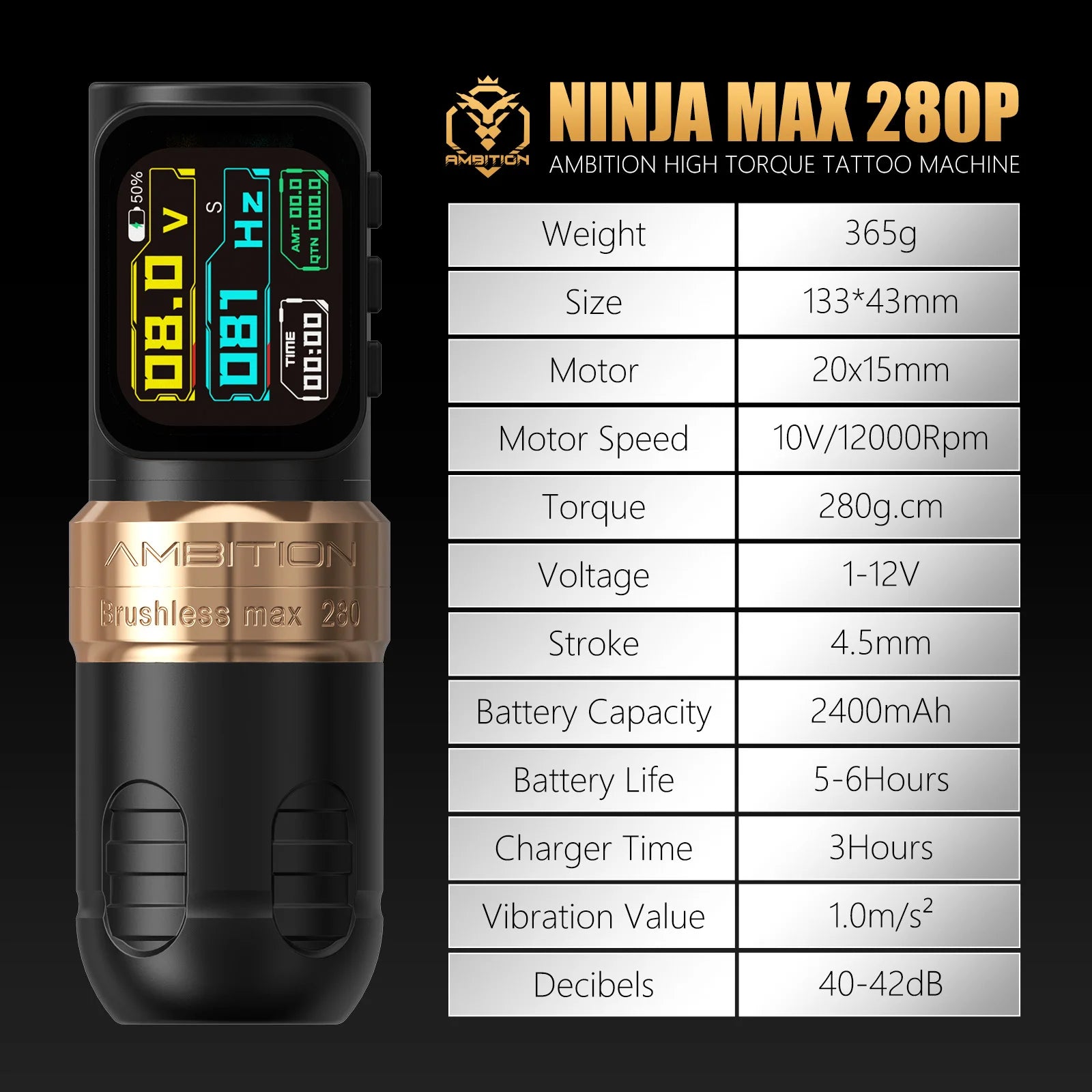 ambition ninja max 280p wireless tattoo pen machine