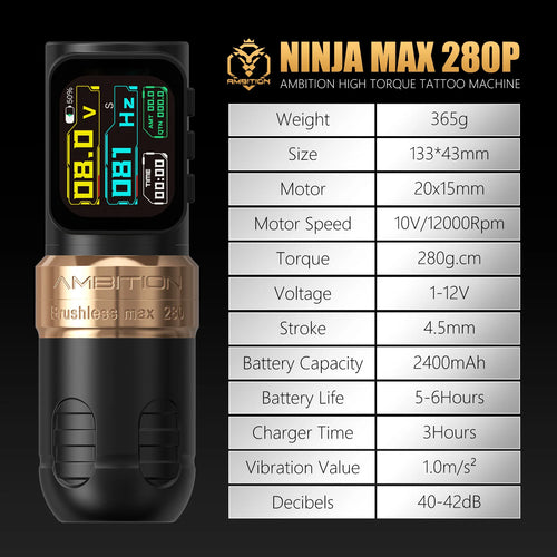 ambition ninja max 280p wireless tattoo pen machine