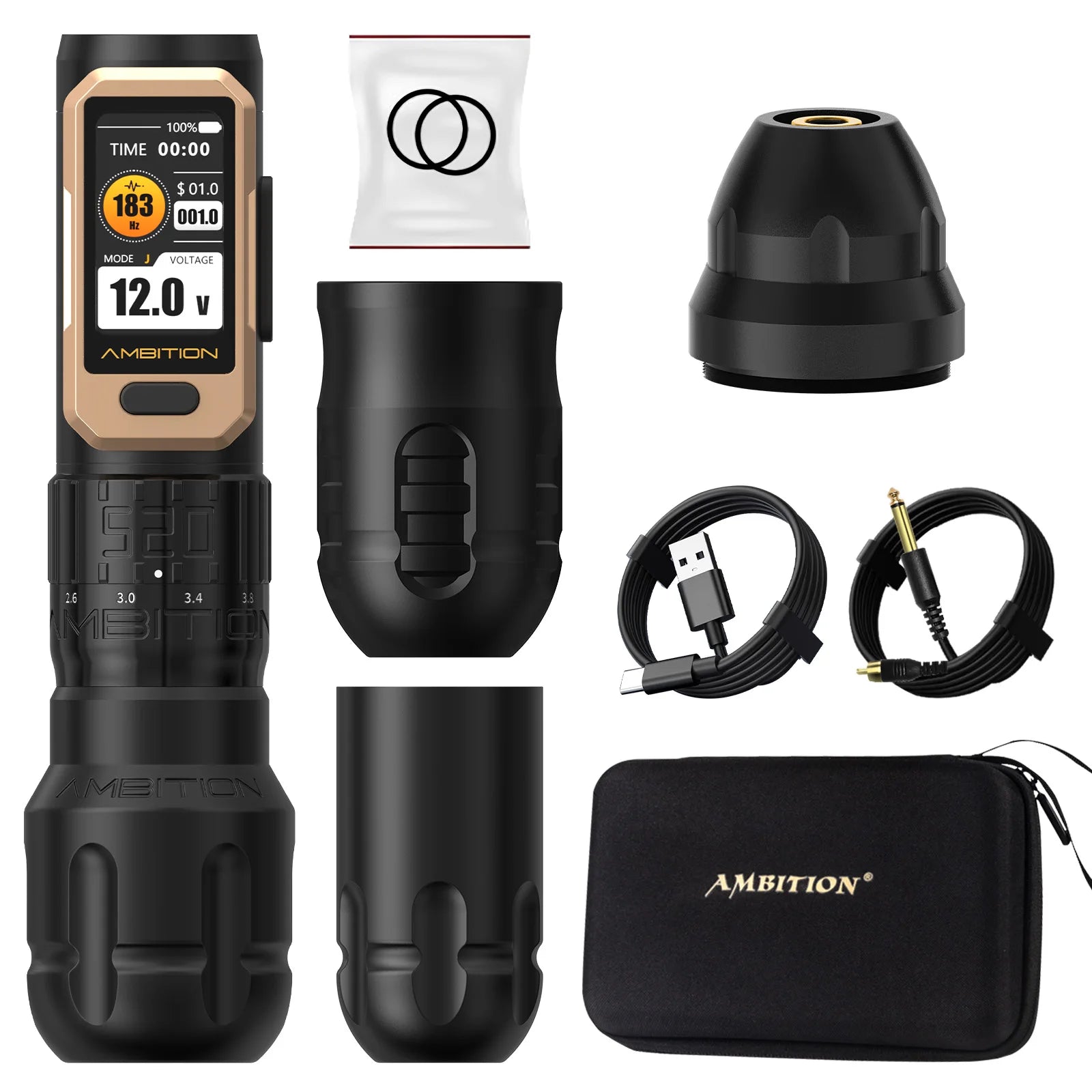 ambition soldier pro 520 wireless tattoo pen machine with 6 strokes length 2.2mm-4.2mm